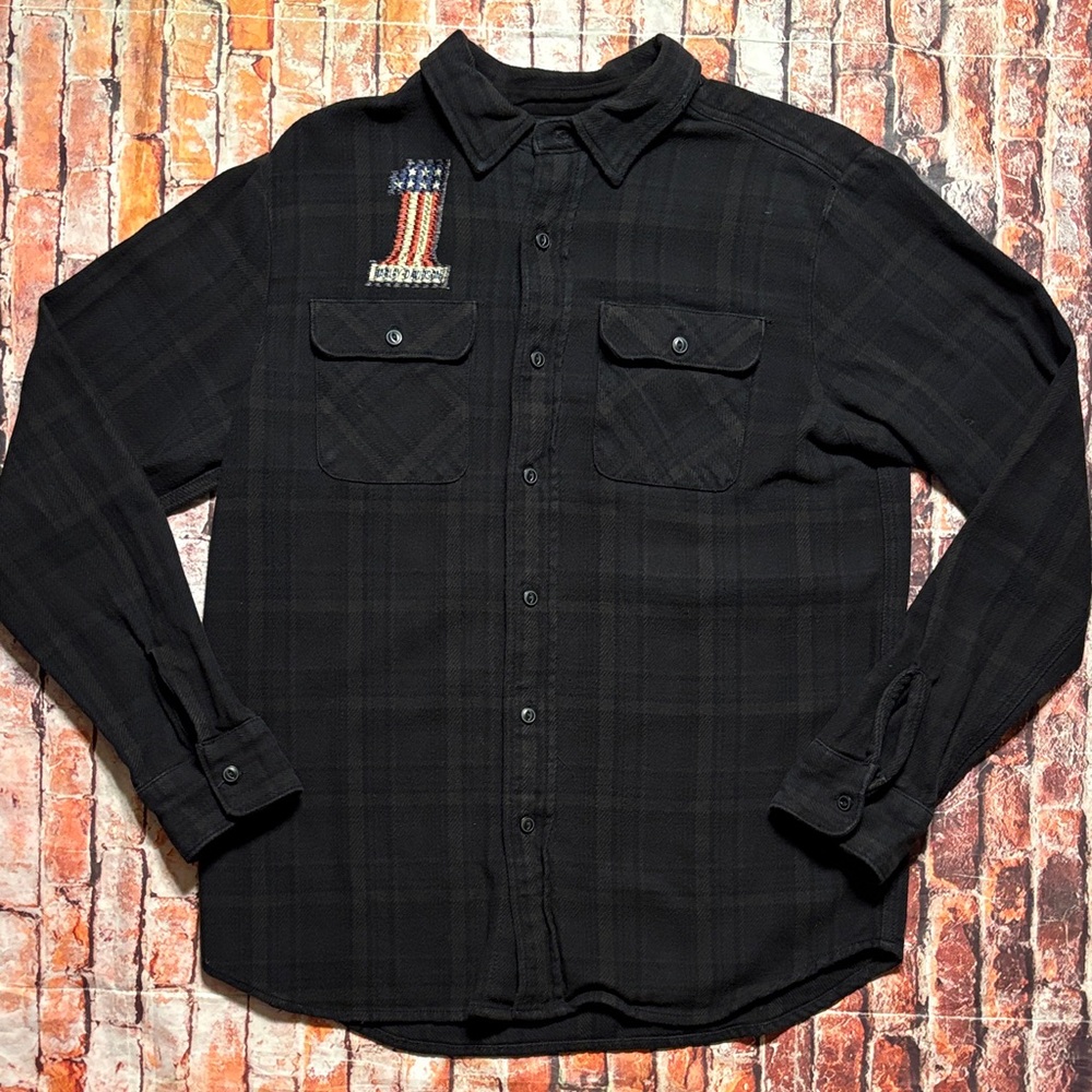 Harley-Davidson Black Checkered Shirt with Flag Patch
